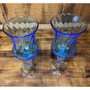 Pair of VTG Blue Glass Swirled Globe Votive Holders (Candleholders Not Included)